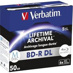 1 x 5 Verbatim M-Disc BD-R Blu-Ray 50GB 6x Speed Jewel Case