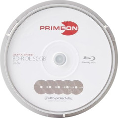 PRIMEON BD-R DL 50GB / 2-8x Cakebox (10 disku), īpaši aizsargāta diska virsma