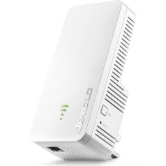 devolo WiFi 6 Repeater 3000, WiFi pastiprinātājs - līdz 3000 Mb/s, Mesh WiFi 6 adapteris, 1 x Gigabit LAN, WiFi piekļuves punkts, WiFi retranslators, WiFi mājas WiFi, balts