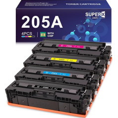 LEMERO SUPERX 205A toneris, suderinamas su HP 205A CF530A CF531A CF532A CF533A, skirtas HP Color Laserjet Pro MFP M181FW M180N M181N M180NW M180FW M154A M154NW (juodas, žydras, geltonas, purpurinis)