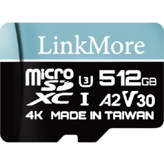 LinkMore 512GB Lite Micro SD Card, A2, UHS-I, U3, V30, Class 10 Compatible, Max Sequential Read up to 100MB/s, Max Sequential Write up to 85MB/s, SD Adapter Included