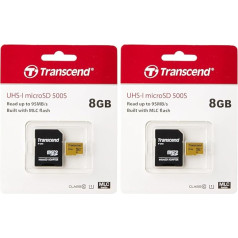 Transcend Ultra High Speed 8GB Micro SDXC/SDHC Memory Card for Action Cams/Dash Cams and Drones/UHS-I - TS8GUSD500S (Pack of 2)