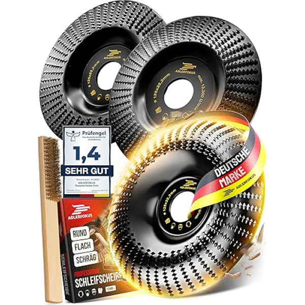 Adlerfokus Koka slīpēšanas disku 125 mm komplekts leņķa slīpmašīnai [īpaši ass] Flex disks - sakņu frēzēšana - krāsu frēzēšana - celmu slīpmašīna - Koka slīpēšana ar Flex Rasp disku