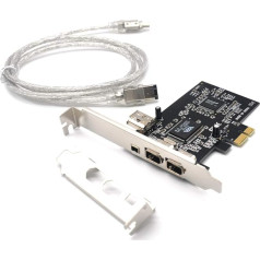 Padarsey PCIe 3 porti 1394A Firewire paplašināšanas karte no PCI Express (1x) uz ārējo IEEE 1394 adaptera kontrolieri (2 x 6 kontakti + 1 x 4 kontakti) ar zema profila kronšteinu galddatoriem un DV portiem