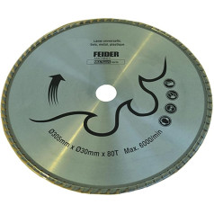 FEIDER F305LU universālais ripzāģa disks - Universālais ripzāģa disks ripzāģim, zāģa ripzāģim ar zobainu asmeni - Tērauds - 305 x 30 mm - Maksimālais apgriezienu skaits 6000 apgr./min - 80 zobi - Griež kokmateriālus, metālu, PVC - Griež 