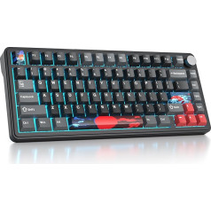 SbocKeeb 75% bezvadu tastatūra ar blīvi, TKL bezvadu mehāniskā spēļu tastatūra Bluetooth/2.4 GHz/USB, America QWERTY, iepriekš ieeļļots slēdzis PC, Mac Win, M75-Shadow Red