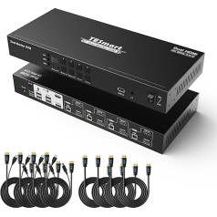 TESmart KVM переключатель Dual Monitor HDMI 4 Port, 4x2 KVM переключатели для 2 мониторов 4 компьютеров, UHD 4K @ 60Hz, L/R порт, горячие клавиши, Dolby Vision, EDID, PC Monitor Switch с 