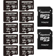 Gigastone 64GB MicroSDXC atmiņas karte 10 eksaktajām kamerām, GoPro, droniem un planšetdatoriem, nolasīšanas ātrums līdz 95MB/s, 4K UHD video, Micro SD karte UHS-I A1 Class 10 U3