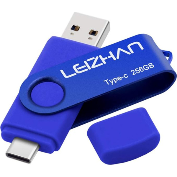 leizhan USB zibatmiņas C tipa atmiņas karte 256 GB OTG (On The Go) 2-in-1 USB C atmiņas karte C tipa viedtālrunim un MacBook (256 GB, zila)