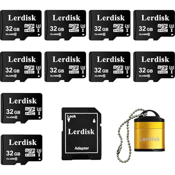 Lerdisk Factory Vairumtirdzniecība Micro SD karte 32GB U3 10 Pack Bulk Micro SDHC ar SD adapteri Ražots ar pilnvarota licences īpašnieka atļauju