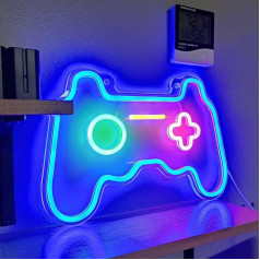 SOLIDEE neona zīme Spēļu neona zīme Dimmable Light Advertising LED Room Decoration Gamepad Luminous Font for Wall Game Room Playroom Teenager's Room Bar Gift Party Decoration (Blue)