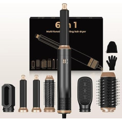 Gaisa matu žāvētājs Air Styler Round Brush Hair Dryer 6 in 1, lokšķēres ar gaisu, 3 temperatūras regulēšana, 1000 W matu žāvētāja birste, matu apjoma piešķiršana, matu iztaisnošana, matu cirtas un žāvēšana ar fēnu