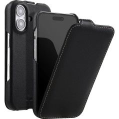 STILGUT UltraSlim Suitable for iPhone 16 Case - iPhone 16 Flip Case Compatible with MagSafe Leather Flip Case Mobiliojo telefono dėklas Odinis dėklas - Black Nappa