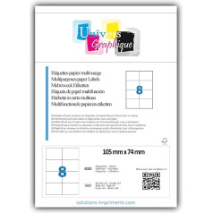 UniversGraphique Ref UGE082 4000 A4 lapu baltas līmlentes 105 x 74 mm 500 lapu 8 etiķetes uz lapas