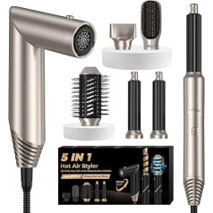 UKLISS 5 in 1 Airstyler & Ion matu žāvētājs ar gaisa lokšķēru Multistyler Airbrush Hairstyler Karstā gaisa suku matu ieveidošanas birste Matu ieveidošanas sukas Matu ieveidošanas komplekts Dāvanas sievietēm Zelts