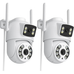 Anksono 2K āra novērošanas kamera, 6MP PTZ IP novērošanas kamera ar dubulto objektīvu, WiFi kamera ar automātisku izsekošanu, nakts redzamības krāsu, divvirzienu audio, iepakojumā 2 gab.
