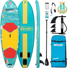 Overmont SUP piepūšamā airu dēlis pieaugušajiem, 323x84x15cm, viegls un salokāms, ar ADJ airi, sūkni, SUP mugursomu, pavadiņu, 3 spārniem, ūdensnecaurlaidīgu somu, remonta komplektu, neslīdošo klāju