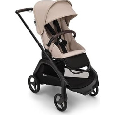 Bugaboo Dragonfly City bērnu ratiņi Viegls kompakts bērnu ratiņš ar četru riteņu balstiekārtu, ar vienu roku saliekamu XL bāzes plauktu, melnu rāmi un saulessargu Desert Taupe krāsā