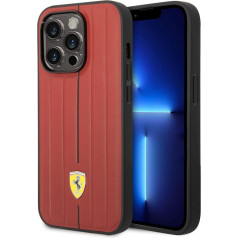 CG MOBILE Ferrari iPhone 14 Pro Max futrālis ar sarkanām reljefām un svītrām, ādas izturīgs un pret skrāpējumiem izturīgs futrālis ar vieglu aizdares funkciju, triecienu absorbciju un paraksta logotipu