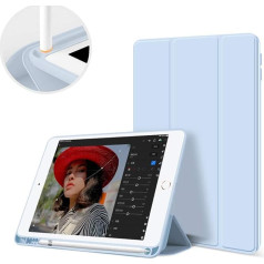 Aoub iPad Air 3. paaudzes 10,5 collu korpuss 2019 ar spalvas turētāju, plāns, viegls, gudrs, aizsargvāciņš, aizsargvāciņš, aizsargapvalks ar automātisku modināšanas/miega režīmu iPad air 3 10,5 collu modelim A2123/A2152/A2153/, gaiši zils