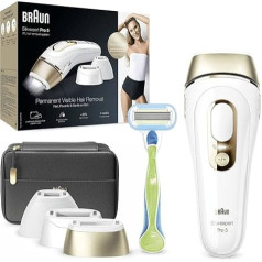 Braun IPL Silk Expert Pro 5 pastāvīgai redzamu matiņu noņemšanai, Venus skuveklis, plaša galviņa un precīza galviņa mazām vai jutīgām zonām, PL5223, balta krāsā