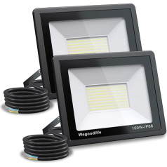 Wegoodlife Pack of 2 100 W LED āra prožektori, īpaši spilgts 8140 LM sienas apgaismojums, 6500 K Cool White āra prožektors, IP66 ūdensnecaurlaidīgs prožektors, lukturis pagalmam, piebraucamajam ceļam, durvīm, garāžai,