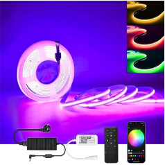 GEYUEYA Home 5 m COB LED lentes, RGBW LED lentes 24 V, WiFi LED lentes ar tālvadības pulti, aptumšojamas, RGB+ siltā baltā, RGBW LED lentes virtuves skapjiem, uzglabāšanas skapjiem un svētku rotājumiem