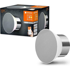 LEDVANCE Smart+ āra WiFi sienas lampa 10 W, 850 lm, pelēka, ar silti baltu gaismu (3000 K) un 16 miljoniem krāsu, augstas kvalitātes nerūsējošā tērauda korpuss, vadāma ar lietotnes palīdzību, saderīga ar Amazon,