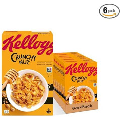 Kellogg's Crunchy Nut Corn Flakes (6 x 500 g) - kraukšķīgas brokastu pārslas ar zemesriekstiem un medu - bez mākslīgām krāsvielām un aromatizētājiem