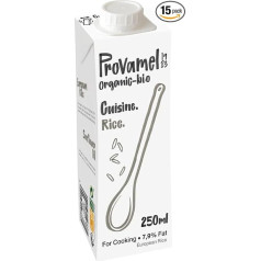 Provamel Organic Органическая рисовая кухня, кулинарные сливки, органический рисовый продукт для приготовления пищи, веганский, УВТ, 15 x 250 мл, упак