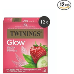 Twinings Glow zaļā tēja ar alveju un nātri un biotīnu - nomierinošs zāļu tējas maisījums dabiskai ādas un matu kopšanai, 12 paciņu iepakojums (10 paciņas katra)