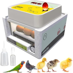 Okköbi OBI-12 Incubator for Chickens, Ducks and Other Birds + 2024 + Fully Automatic Incubator + Temperature Control + Humidity Display + Integrated Egg Shell + 5 Year Protection