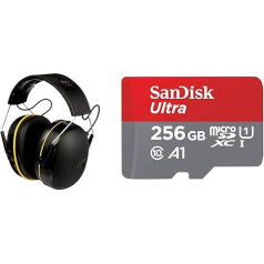 3M WorkTunes Connect bezvadu dzirdes aizsardzības austiņas ar Bluetooth® tehnoloģiju un SanDisk 256 GB Ultra MicroSDXC karte + SD adapteris ar līdz 150 MB/s un A1 klases veiktspēju