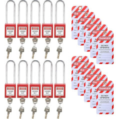 RealPlus Lockout Tagout-Schlösser-Set - 10 rote Lockout-Schlösser, unterschiedlich mit 10 Lock-Out-Tag-Out-Tags, Sicherheitsvorhängeschlösser mit längerem Bügel, 2 Schlüssel pro Schloss