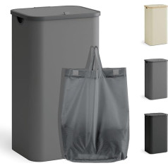 YOUDENOVA Veļas grozs ar vāku 100 L veļas kaste Slim ar veļas maisu Salokāms veļas šķirotājs ar plastmasas rokturi Veļas kaste Augsti veļas grozi, pelēks