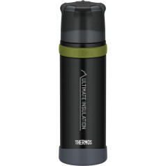 Thermos Mountain dzērienu pudele 0,50 l, melna, nerūsējošā tērauda termosa flakons ar krūzīti, 24 stundas karsta / 24 stundas auksta, viegla pudele, izturīga, noņemams vāciņš, nesatur BPA