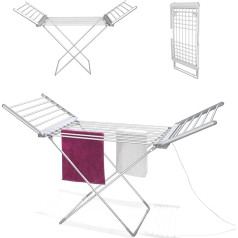 FISHTEC - Alumīnija elektriskais saliekamais veļas žāvētājs - Apsildāms vannas istabas žāvētājs ar 18 stieņiem - 230 W - 145 cm - Sudraba alumīnijs - Ātra žāvēšana - Drēbes - Gultas veļa