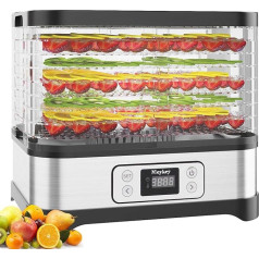 Nictemaw Dehidrators Nerūsējošā tērauda virtuves mini augļu žāvētājs ar 8 nodalījumiem, dehidrators ar temperatūras kontroli, 400 W, 35-70 °C, 72 stundu taimeris dārzeņiem, augļiem un gaļai, sudraba krāsā
