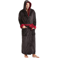 FashGudim Mens Hooded Plush Bathrobe Full Length Fluffy Bathrobe for Big and Strong Men Warm Fleece Bathrobes