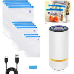 peaceking Mini vakuumiepakotājs pārtikai ar 10 atkārtoti lietojamiem vakuuma maisiņiem, USB tipa C pārnēsājams vakuumiepakotājs virtuvei, pārtikas saglabāšanai, kompakts un jaudīgs