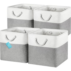 OrganiHaus glabāšanas kaste, 33 x 33 cm, 4 komplekti, auduma kubu grozi ar virves rokturiem, salokāmi glabāšanas kubi Kallax organizētājam, glabāšanas grozi bērnu istabai, pelēki/balti