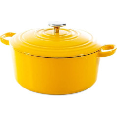 BK Cookware Čuguna emaljas trauks ar vāku, piemērots visām plītīm, mazgājams trauku mazgājamā mašīnā - 28 cm / 6,7 l, dzeltens