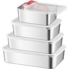 WakiHong Set of 4 Food Storage Containers, Stainless Steel, Food Storage Containers with Lid, Freezer Container, Food Container, BPA-Free, Dishwasher, Freezer, Oven Safe (5750 ml)