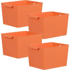 ASelected 4 gabali plastmasas uzglabāšanas kastes ar rokturi, 26 x 19 x 15 cm, plastmasas organizatora uzglabāšanas kastes glabāšanas grozi plauktiem, virtuvei, skapim, mājai un birojam, oranža, lieli