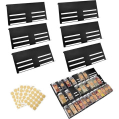 TXErfolg Garšvielu turētājs atvilktnēm Spice Drawer Insert Black ar uzlīmi Garšvielu organizators izgatavots no alumīnija Regulējams platums 32-62 cm Garums 14-44 cm Garšvielu turētāji dažādām atvilktnēm