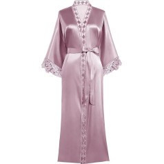 Y WJing Yi Jia Ladies ilgas chalatas Kimono Dressing Gown Bridal Robe Silk Robe Satin Nightdress Long Style Dressing Gown Lace Trim Long Kimonos