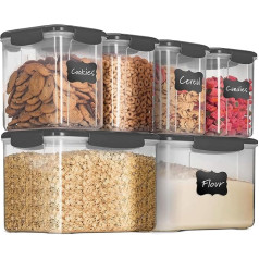 Airtight Food Storage Container Sets for Kitchen, Pantry, Organization and Storage, 6 Pack Set with Lids for Flour, Sugar, Cereal and More (Grey)