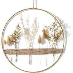 WPAJIRZO Metāla gredzens ar kaltētiem ziediem 30 cm Kaltētu ziedu vainags Boho sienas ziemas rotājums Dzīvojamā istaba Ziedu vainags Durvju vainags Kaltētu ziedu logu rotājums karājas Kaltētu ziedu gredzens