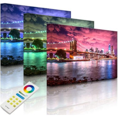 Gaismas kaste-daudzkrāsu LED Picture Skyline New York 100 x 70 cm pilnībā izgaismots