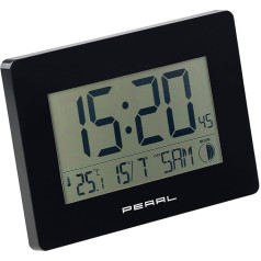 PEARL Radio sienas pulkstenis ar datumu: Radio vadāms sienas pulkstenis ar Jumbo laika, temperatūras un datuma displeju, melns (Radio vadāms pulkstenis ar datumu un nedēļas dienu, galda pulkstenis ar datumu un dienu, melns).